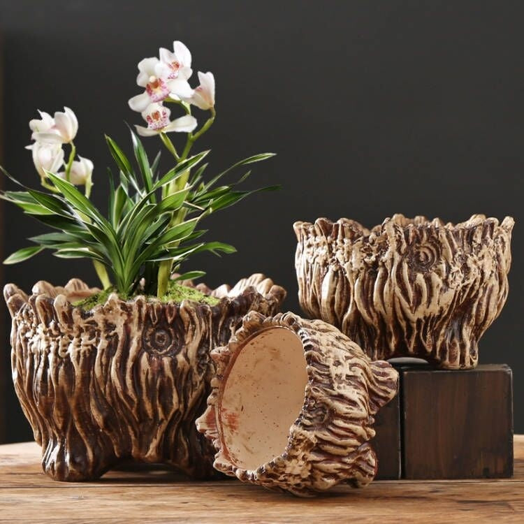 Flower Pot Ceramic Large Extra Large Wood Shaped Tree Root Green Plant Succulent Flower Pot