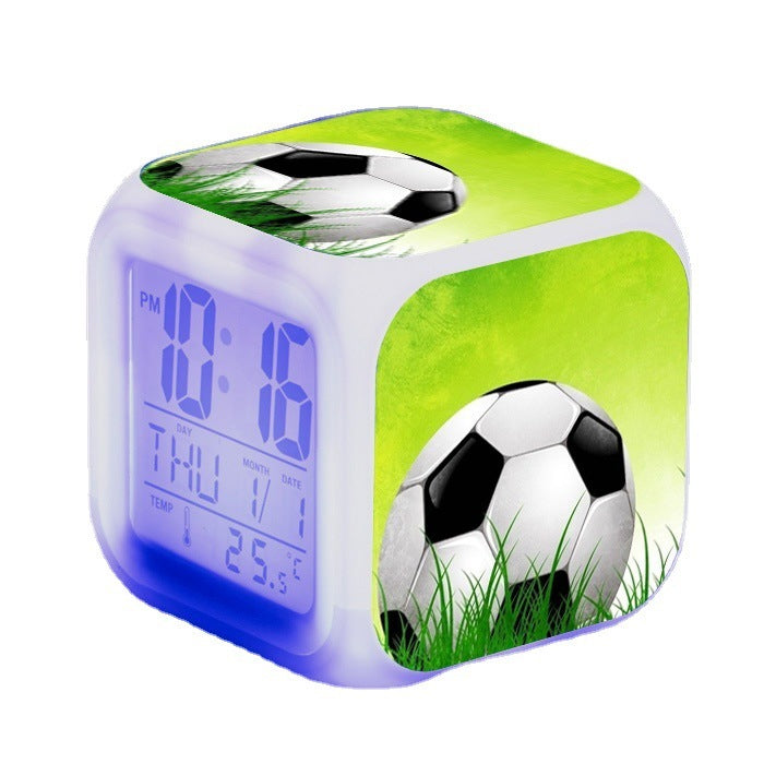 Football Pattern Little Alarm Clock Square Clock Student Children Mute Alarm