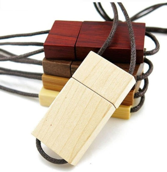 Wooden USB memory stick with lanyard