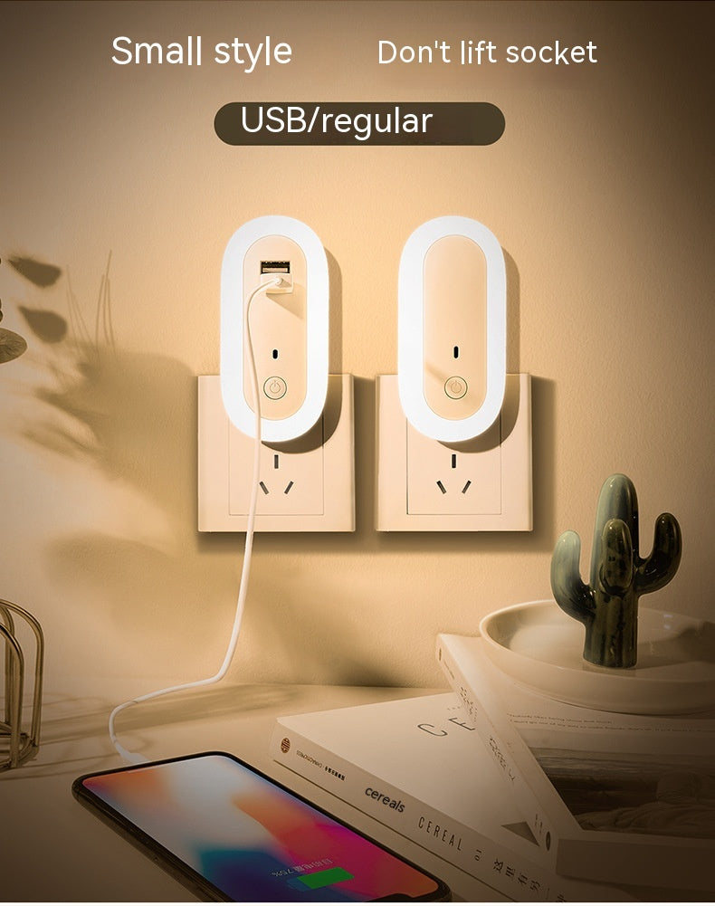 Oval Small Night Lamp With Dual USB Charging Port Remote Control Timing Plug-in Wall