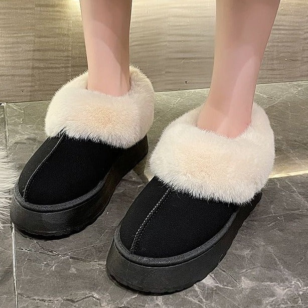 Women's Fur Mouth Short Tube Wrapped Cotton Slippers