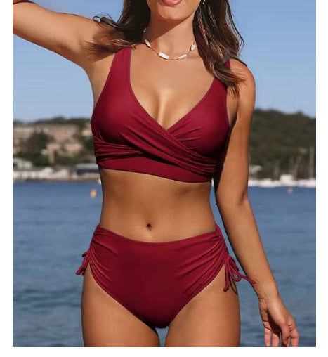 Women's Swimsuit Cross Strap Solid Color Split Swimsuit Bikini