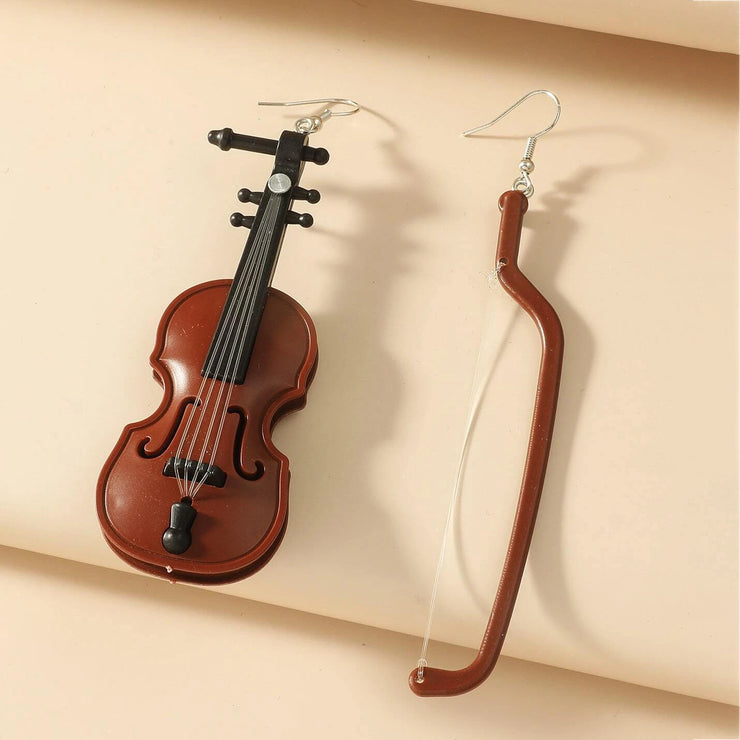 Asymmetric Wood Grain Violin Asymmetric Earrings