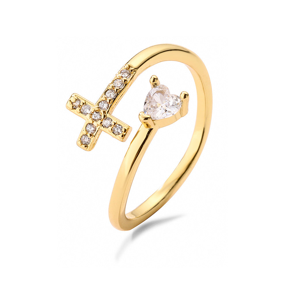 Simple zircon geometric open ring Female design sense niche ring