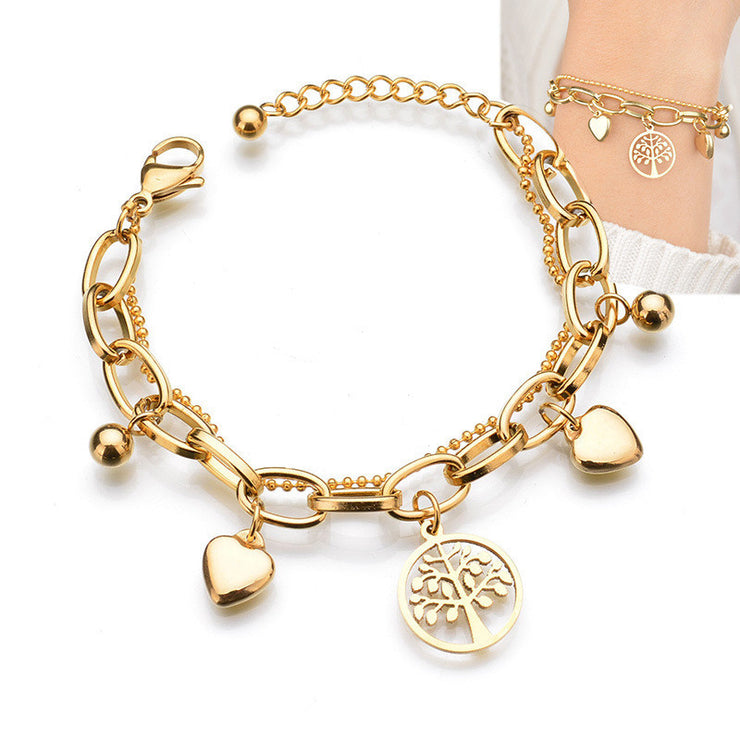 Goldenes Damen-Doppelarmband mit Lebensbaum