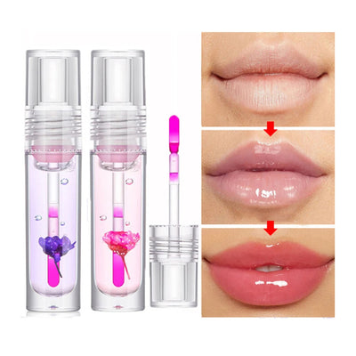 Lippenöl mit Farbwechsel und Feuchtigkeitsspendender Gelee-Lipgloss mit Blumen-Farbwechsel, klarer flüssiger Lippenstift mit Temperaturwechsel, reduziert die Lippenkontur