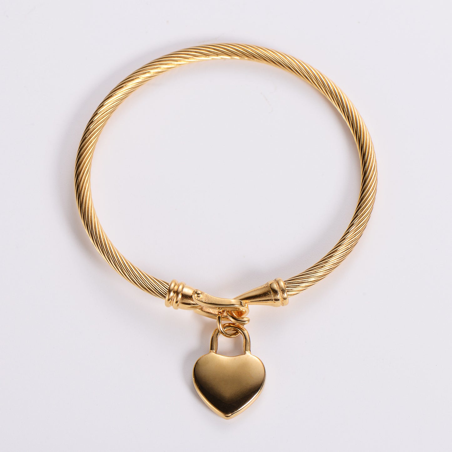 Electroplated Stainless Steel 18K Gold 3mm Cable Steel Wire Heart Shaped Bracelet