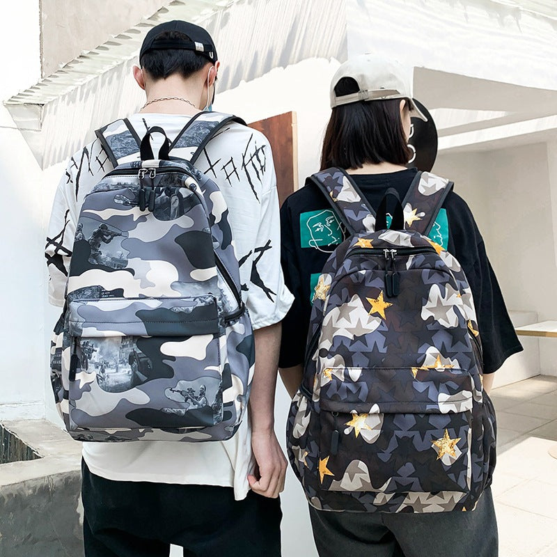 Large canvas backpack with graffiti print