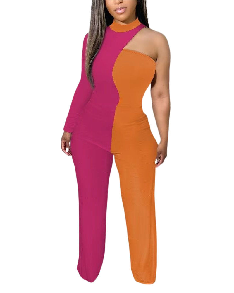 European And American Women's Printed Trousers Off-the-shoulder Slim Jumpsuit