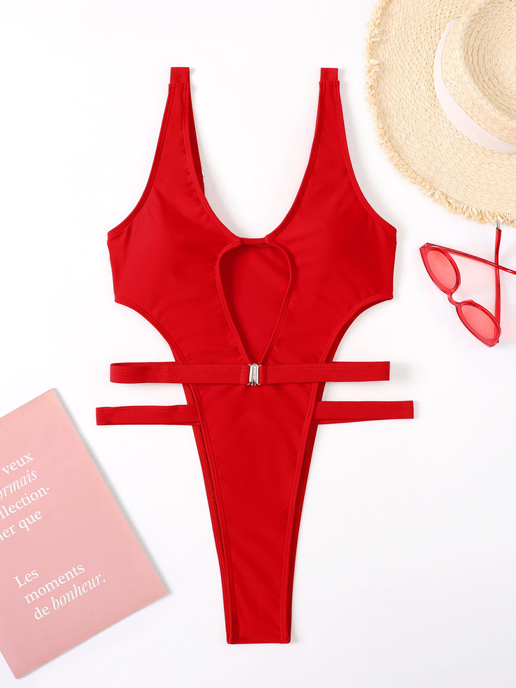 Einteiliger Badeanzug-Bikini mit Cut-Out-Gürtel für Damen