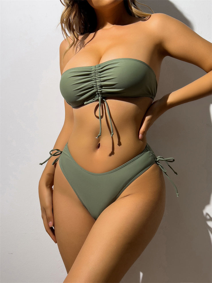 Kordelzug Design Tube Bikini Sommer Einfarbig Sexy Badeanzug Für Strand-Party