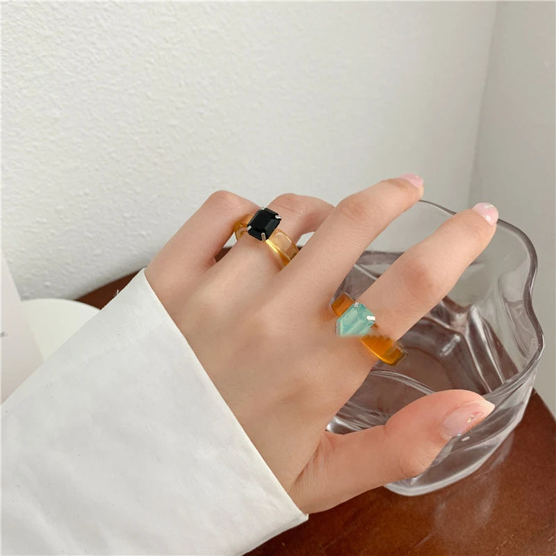 Design Transparent Acrylic Gem Resin Candy Color Jelly Ring