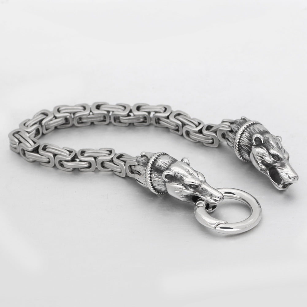 Handmade Men's Stainless Titanium Steel Viking Long Bear Bracelet Back Shape Ornament