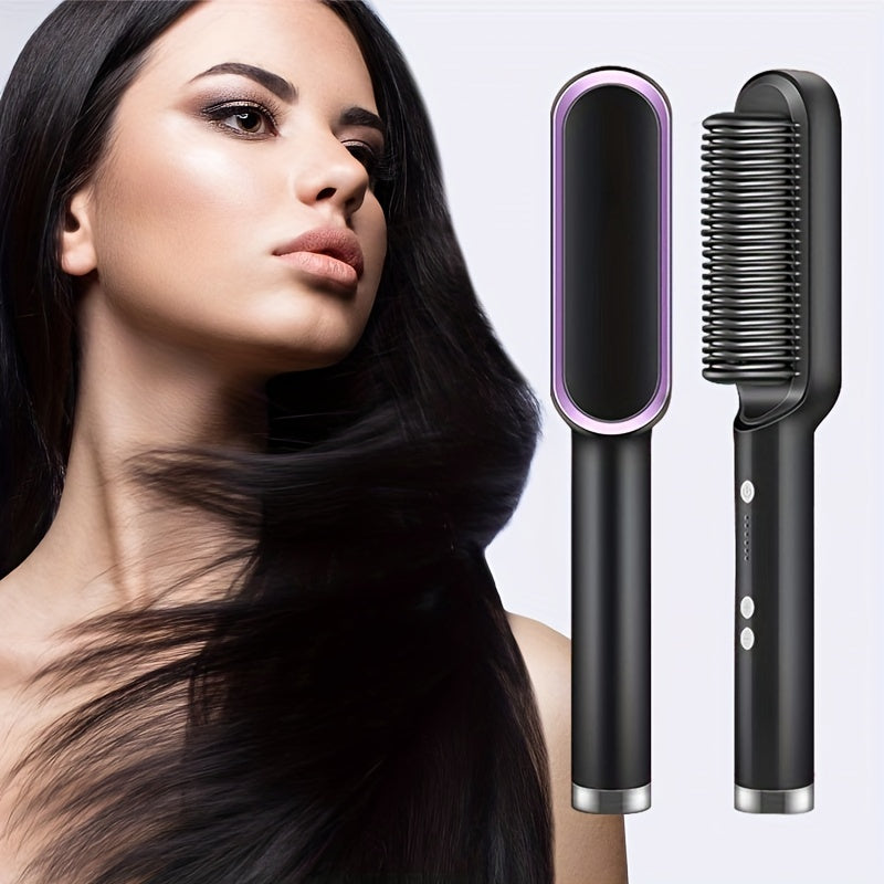 Electric 2-in-1 Hair Straightening Brush, Hot Comb Setting, Heat Styling Curler, Anti-scalding Comb, 2-in-1 Styling Tool for Long-lasting Curls and Straight Hair