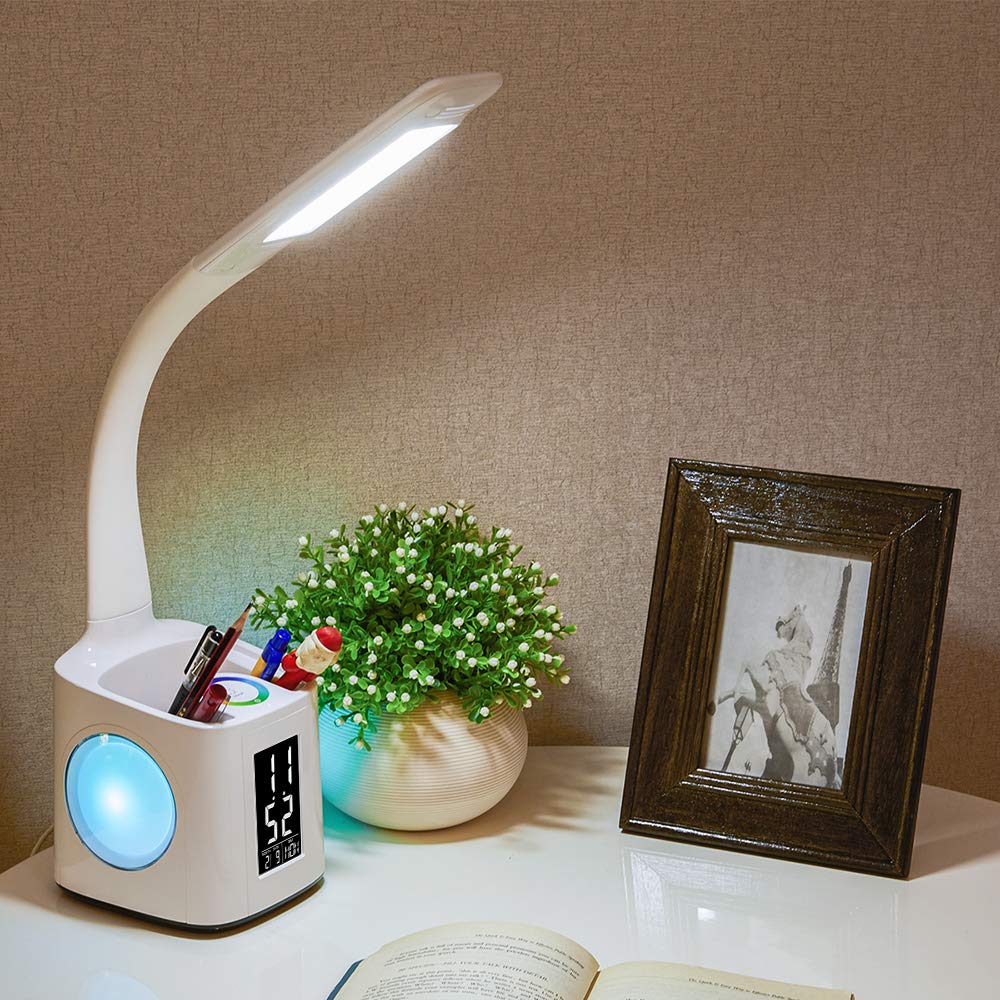 Study LED Desk Lamp USB Charging Port&amp;Screen&amp;Calendar&amp;Colors Night Light Kids Dimmable Table Lamp With Pen Hold