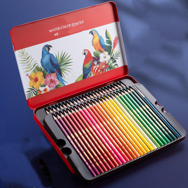 Water-soluble drawing set with oil-based colored pencils