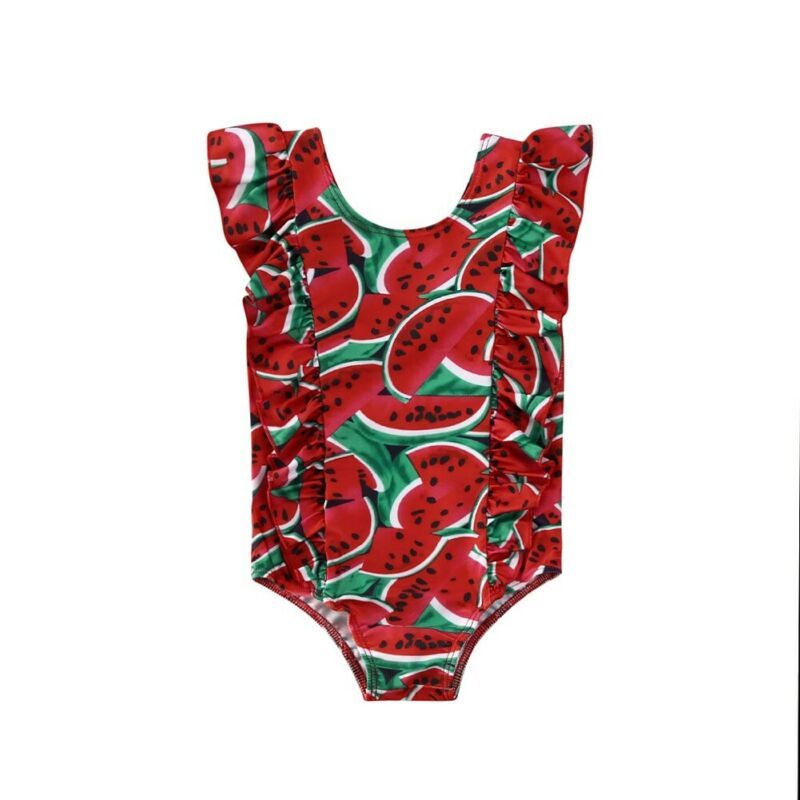 Printed Sleeve One Piece Swimsuit Girls