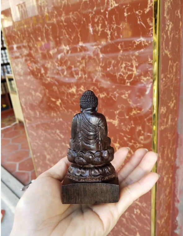 Reine natürliche schwarze Holzschnitzerei Shakyamuni Buddha