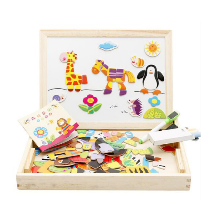 Multifunktionales magnetisches Kinder-Puzzle, Zeichenbrett, Lernen aus Holz