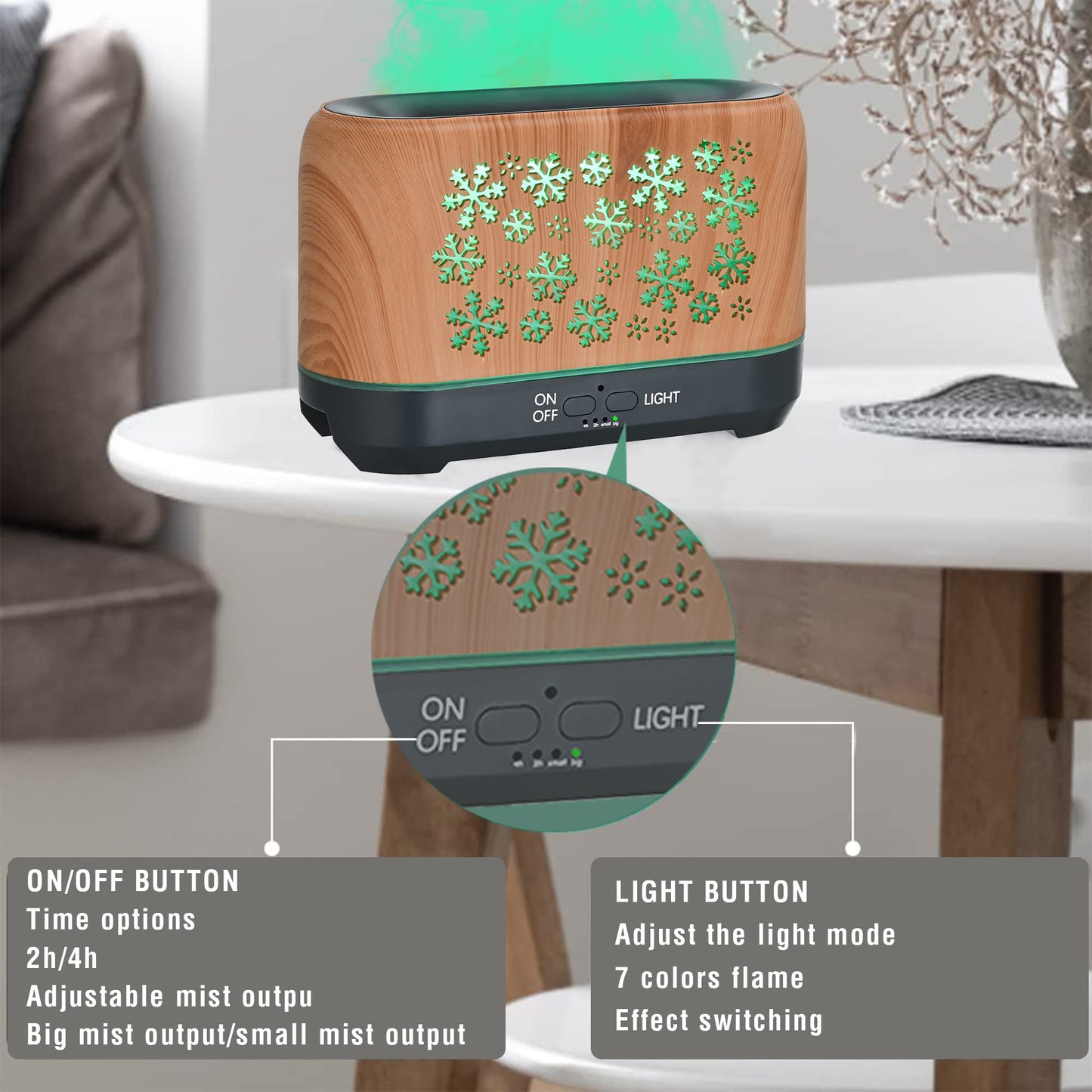 Snowflake Pattern Humidifier Colorful Aromatherapy Atmosphere