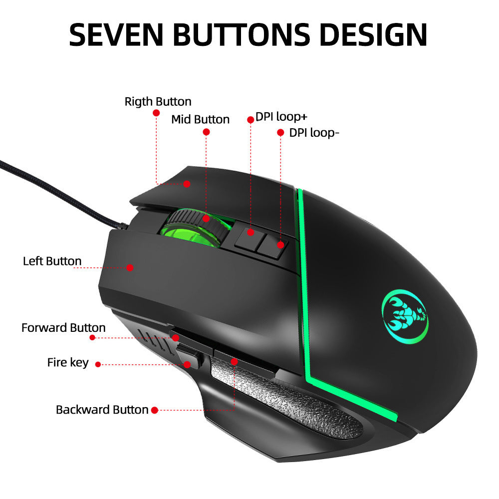 Wired 6400dpi adjustable lighting gaming mouse