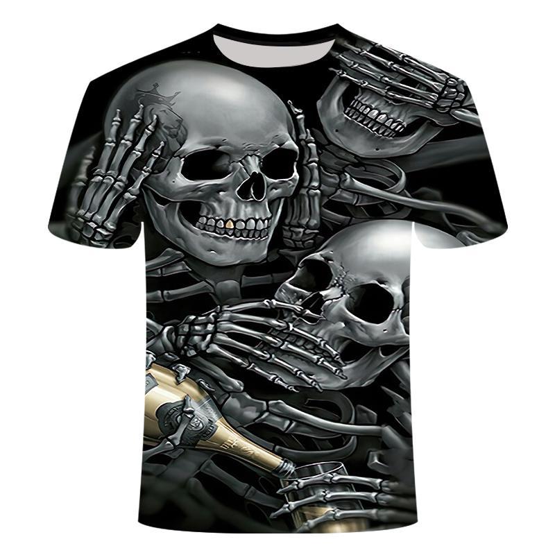 Men's T-Shirt with Round Neck, Short Sleeve, Skull Motif, Streetwear