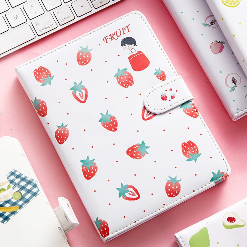 Fruit Print Notebook Planner Magnetic Buckle PU NoteBook Yearly Agenda Color Illustration Daily Plan Kawaii Stationery