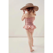 Children's Swimwear Ins Explosion Models Girls Siamese  Striped Princess Wind Lace Swimsuit