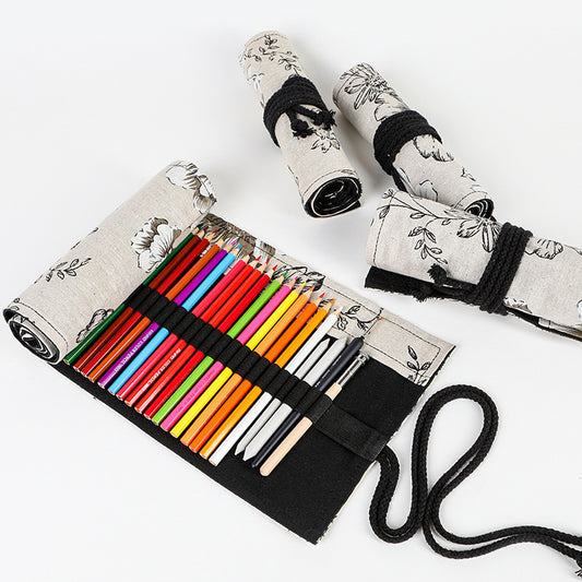 Japanese Printed Canvas High-capacity Rolling Pencil Case