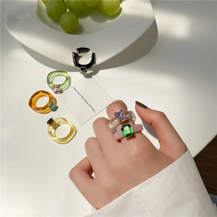 Design Transparent Acrylic Gem Resin Candy Color Jelly Ring