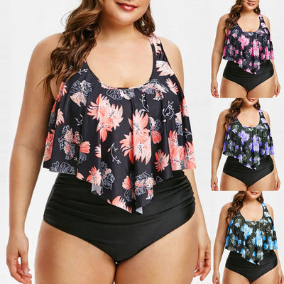 High waist lotus print swimsuit