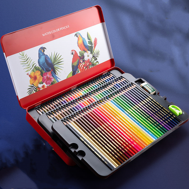 Water-soluble drawing set with oil-based colored pencils