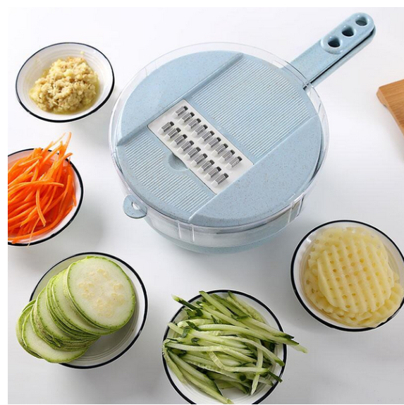 8-in-1 mandoline slicer, vegetable cutter, potato peeler with sieve