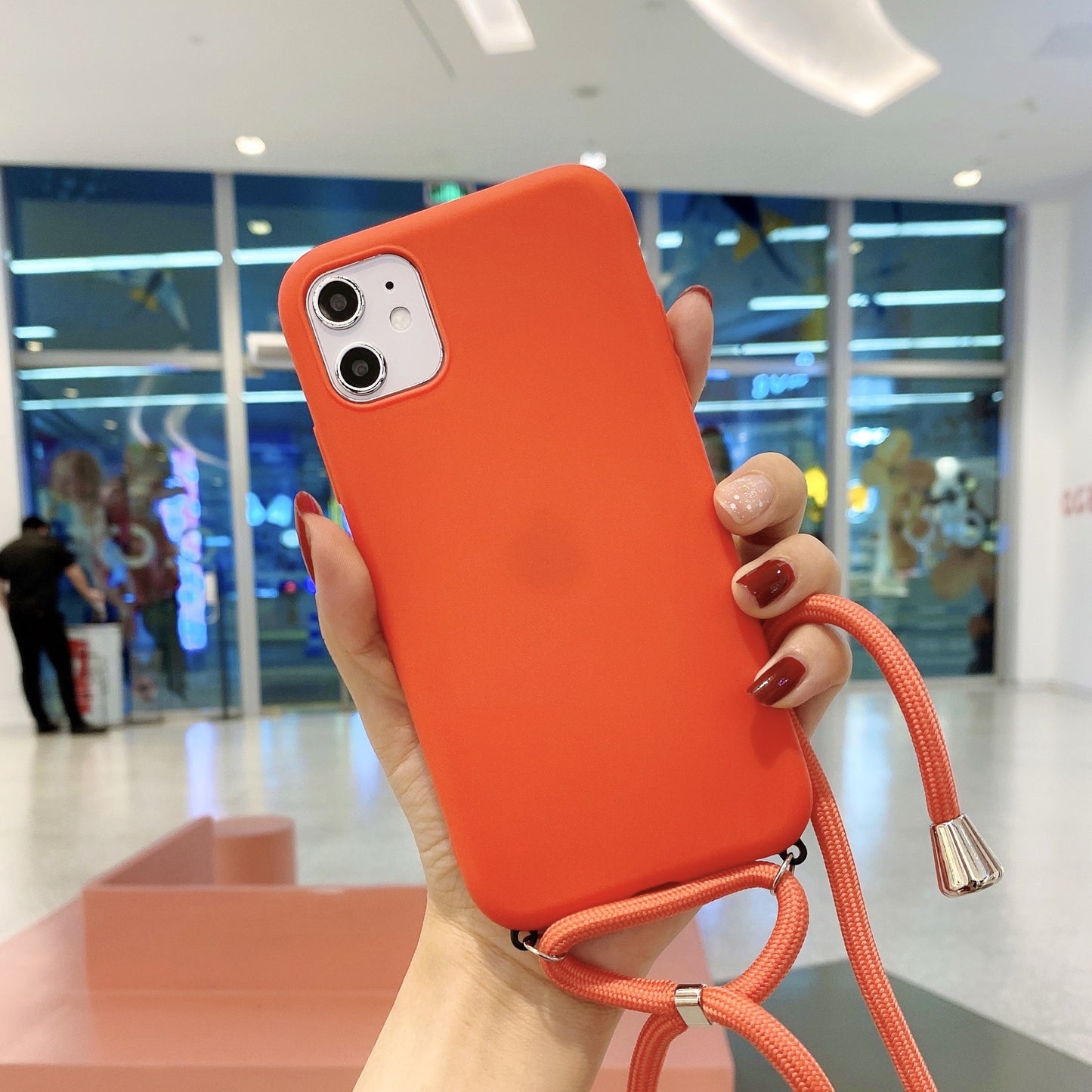 Suitable For Iphone11 Pure Color Silicone Lanyard Fall Protection Cover