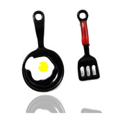 Personality Asymmetric Small Spatula Fried Egg Stud Earrings