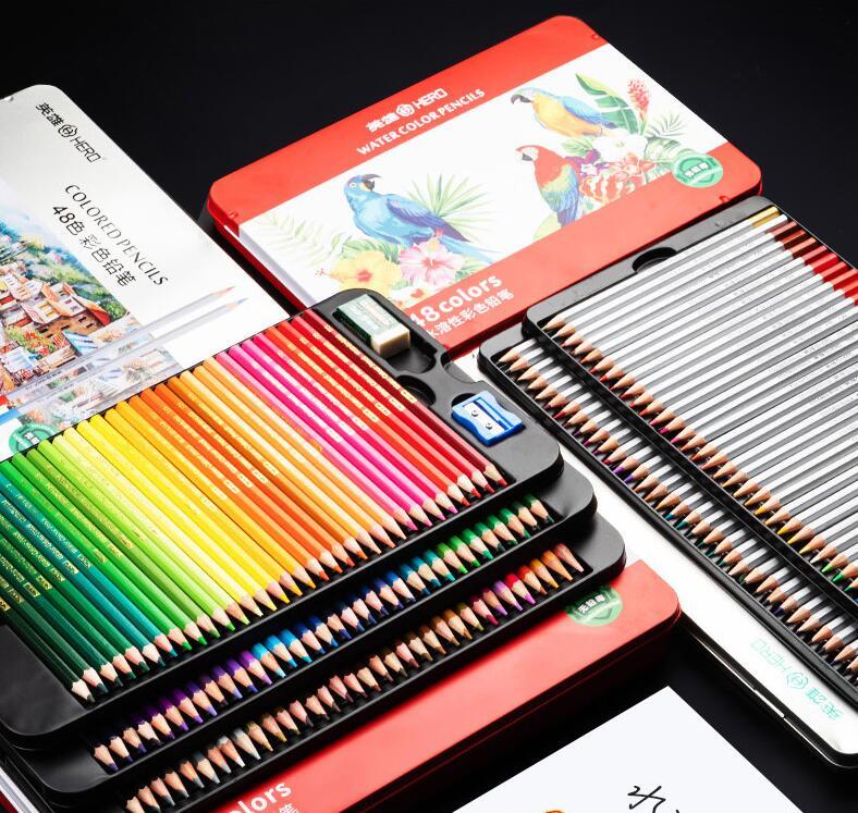 Water-soluble drawing set with oil-based colored pencils