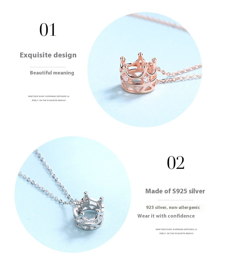 Simple Fashion Female Pendant S925 Sterling Silver Crown Necklace