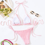 Bikini-Set, sexy, farbiger, seitlich gebundener Tanga-Badeanzug