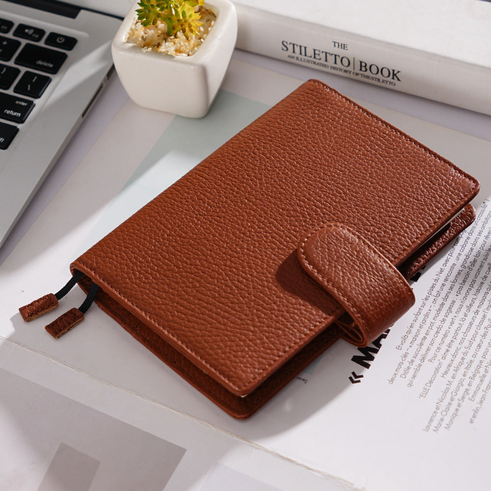 Leather Notebook Lychee Pattern Head Layer Cowhide A6 Loose-Leaf Diary