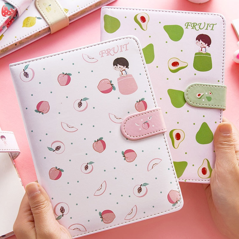 Fruit Print Notebook Planner Magnetic Buckle PU NoteBook Yearly Agenda Color Illustration Daily Plan Kawaii Stationery