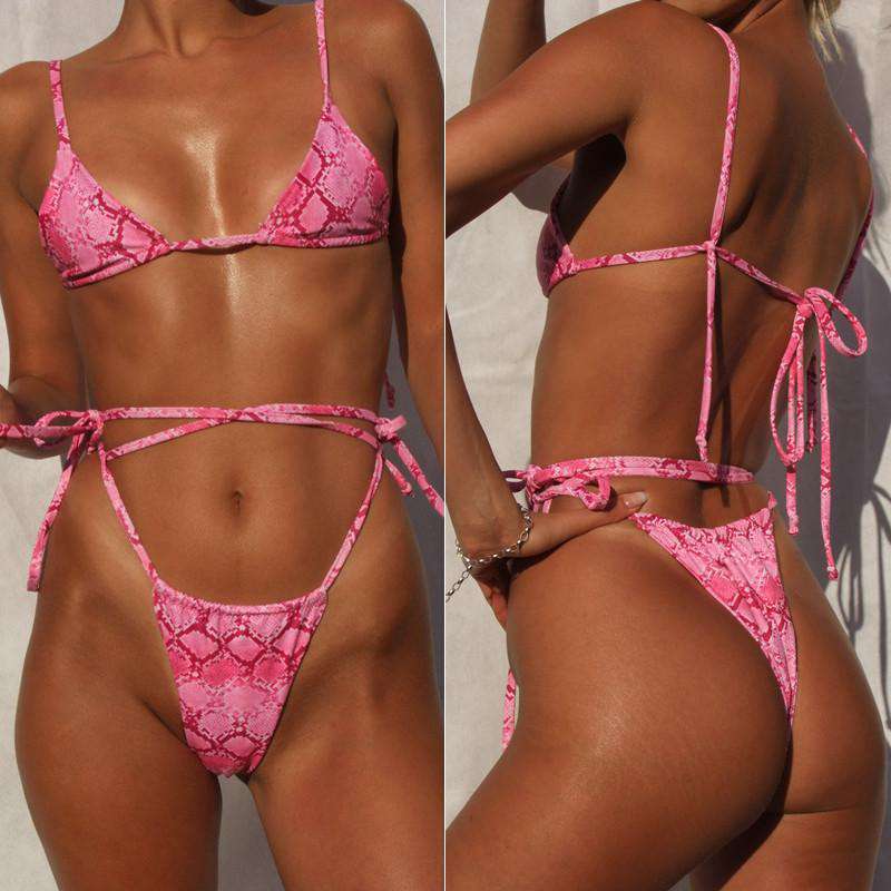 Snakeskin Bikini Strap Split Badeanzug