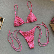 Snakeskin Bikini Strap Split Badeanzug