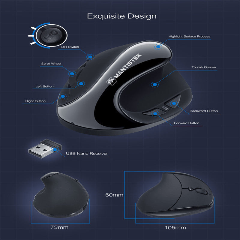 Vertical Ergonomic 2.4G Optical Mouse 3 Adjustable DPI Level