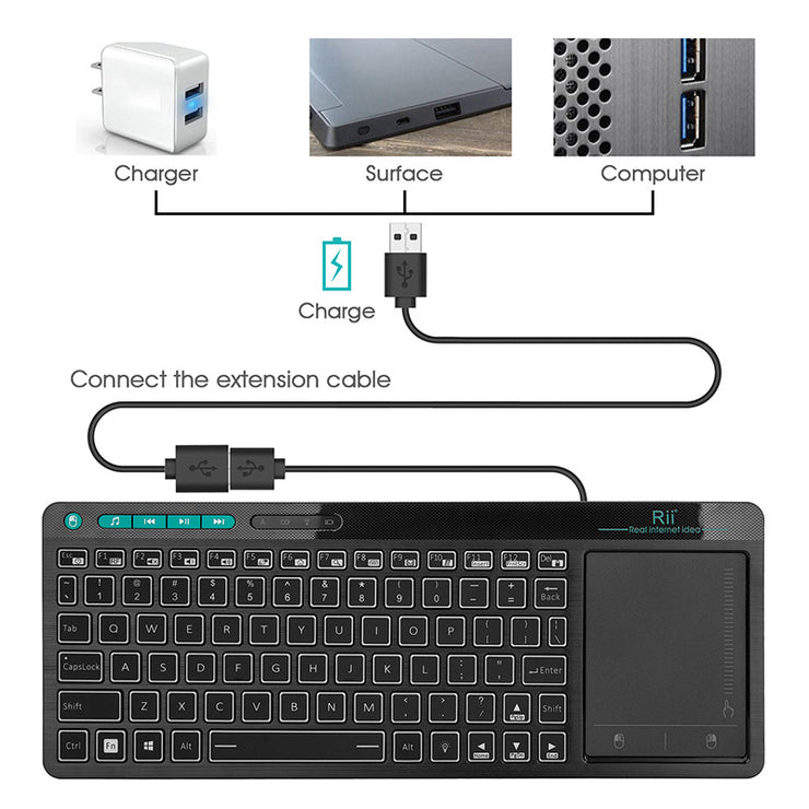 Multimedia-Tastatur mit RGB-Hintergrundbeleuchtung und Touchpad