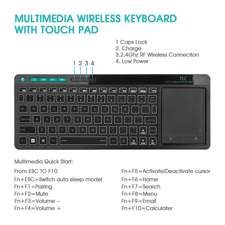 Multimedia-Tastatur mit RGB-Hintergrundbeleuchtung und Touchpad