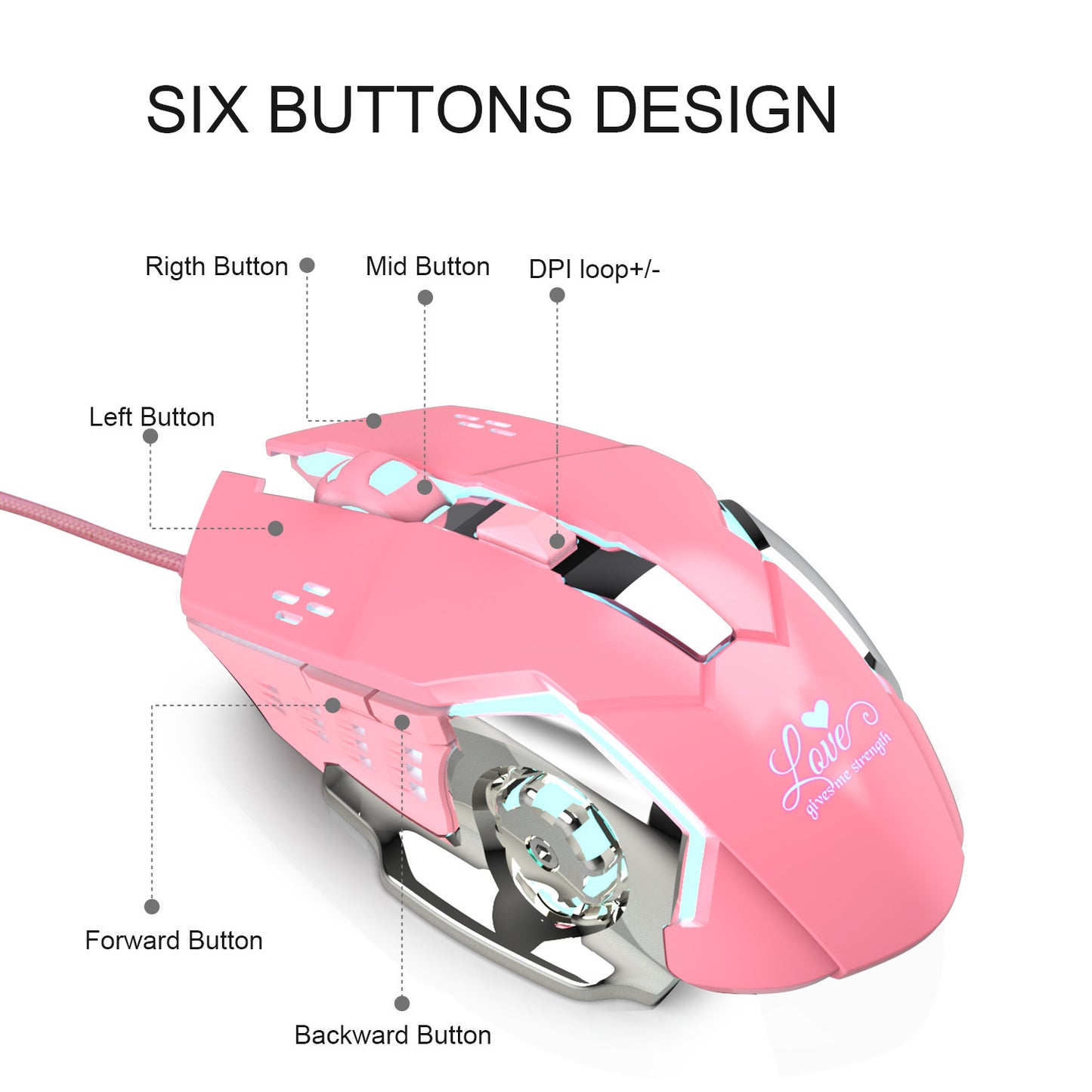 X500 Rosa Gaming Maus 3200dpi Weiß Licht Design