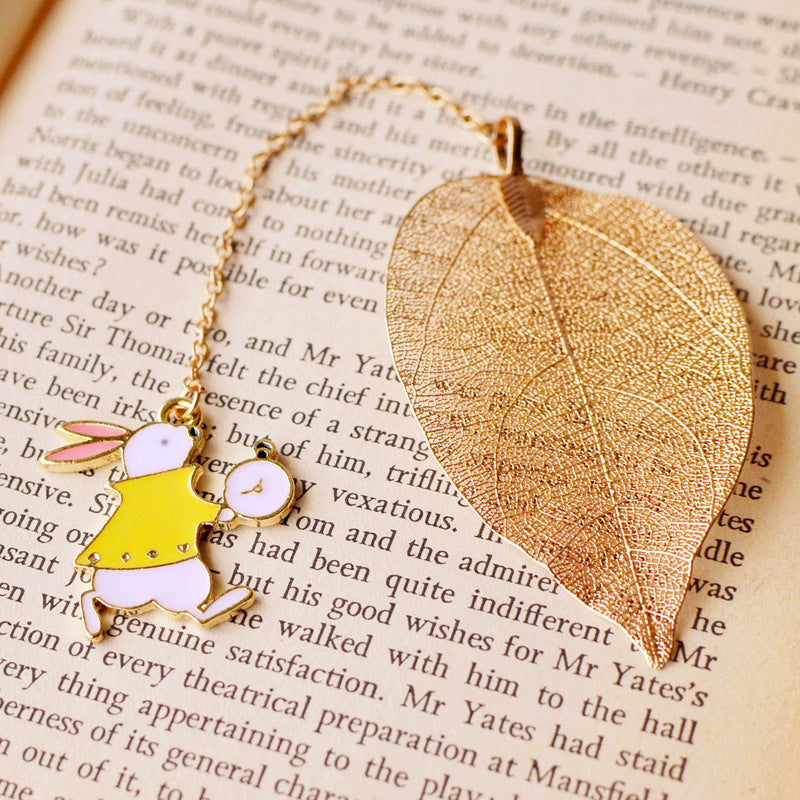 Fashion Creativity Alice Rabbit Clock Leaf Bookmark