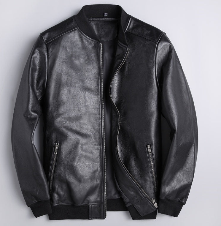 Spring Leather Men's Slim Stand Collar Leather Jacket