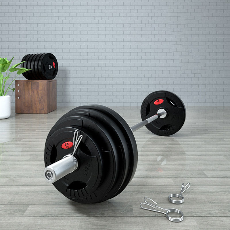 rubber-coated men's barbell set