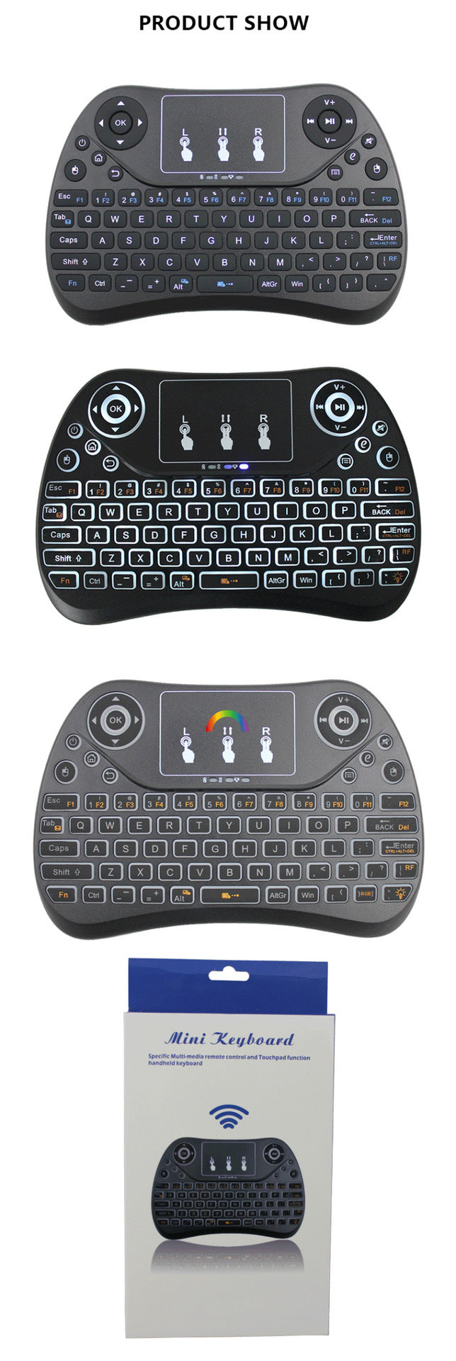 Mini touch keyboard with seven-color backlight English